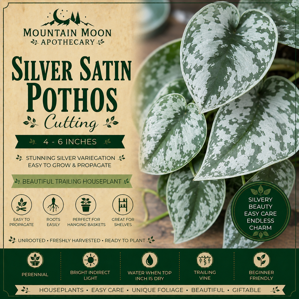 Silver Satin Pothos Cutting | Scindapsus pictus | Mountain Moon Apothecary