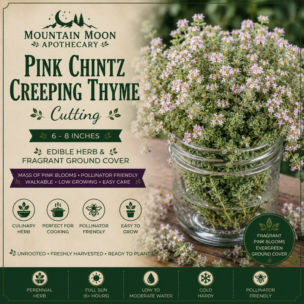 Pink Chintz Creeping Thyme Cutting (Thymus serpyllum 'Pink Chintz') - Live Herb Plant Starter